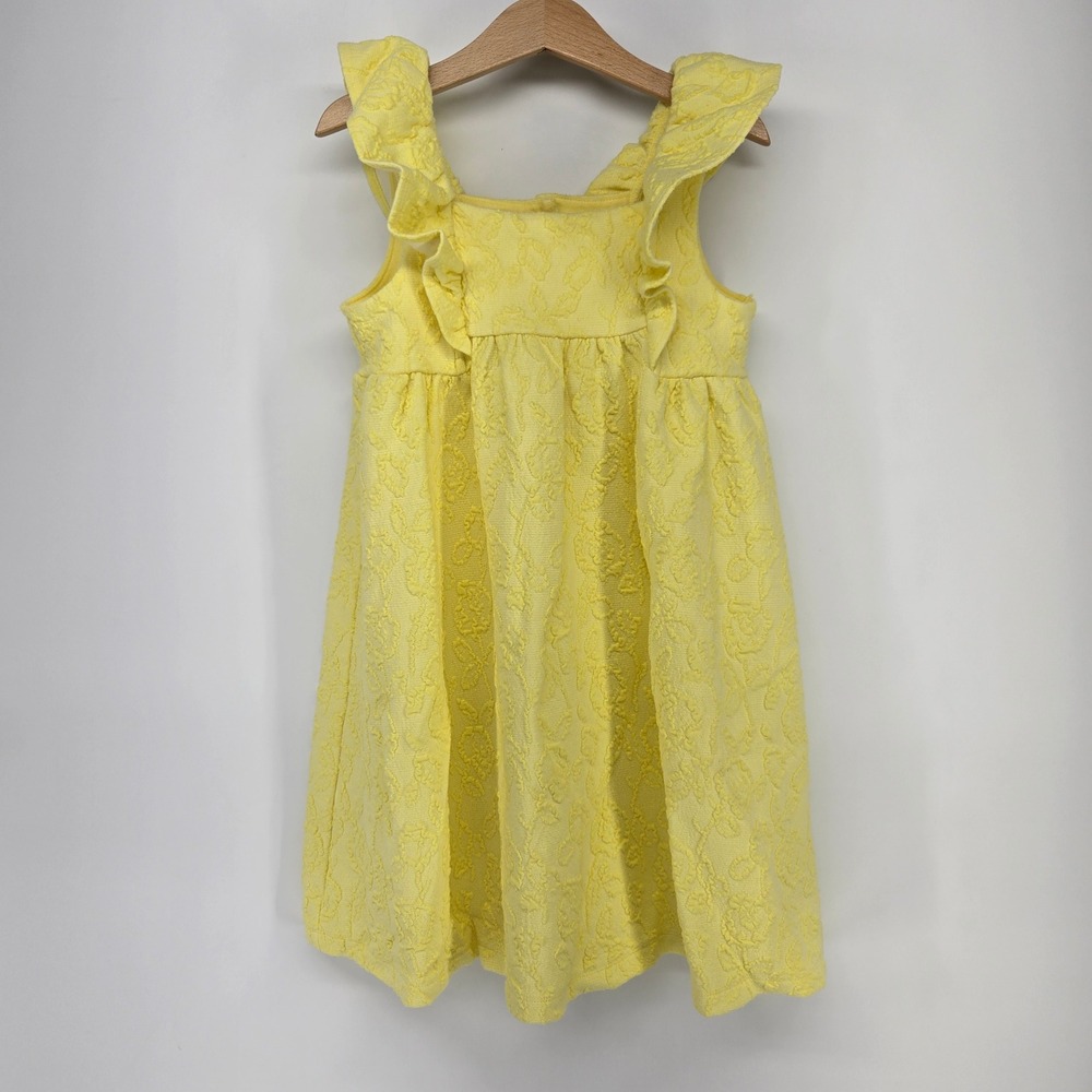 Janie and Jack Dress Girls 7 Yellow Ruffle Floral Jacquard Sleeveless Party